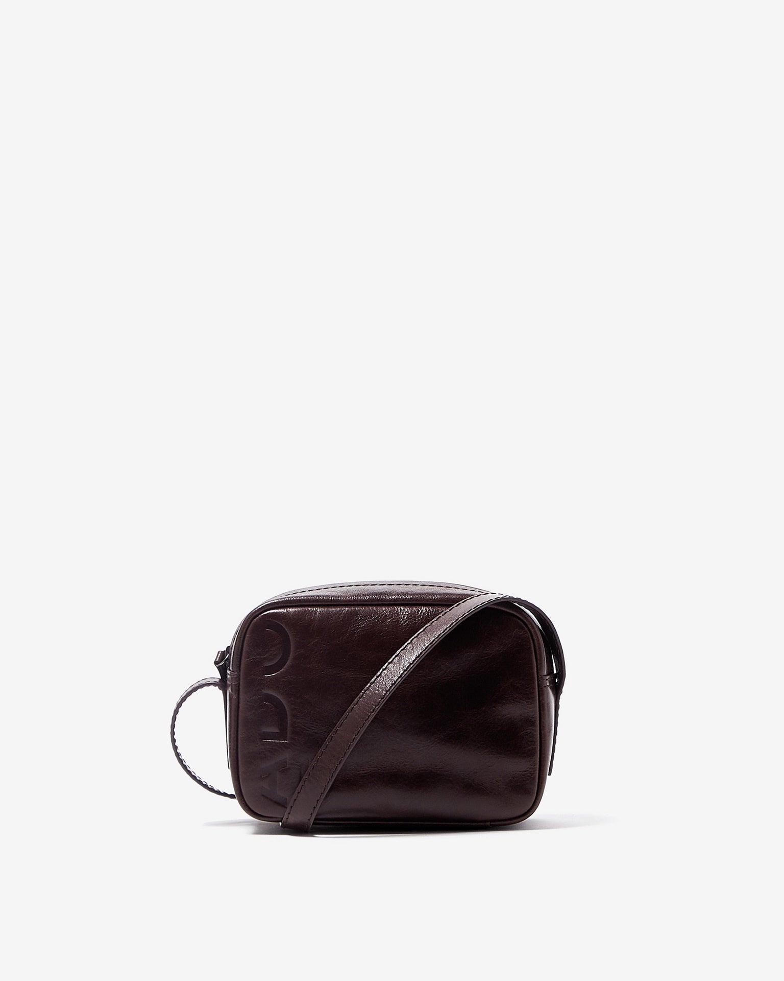 Brown Crackled Glossy Leather Crossbody Bag 