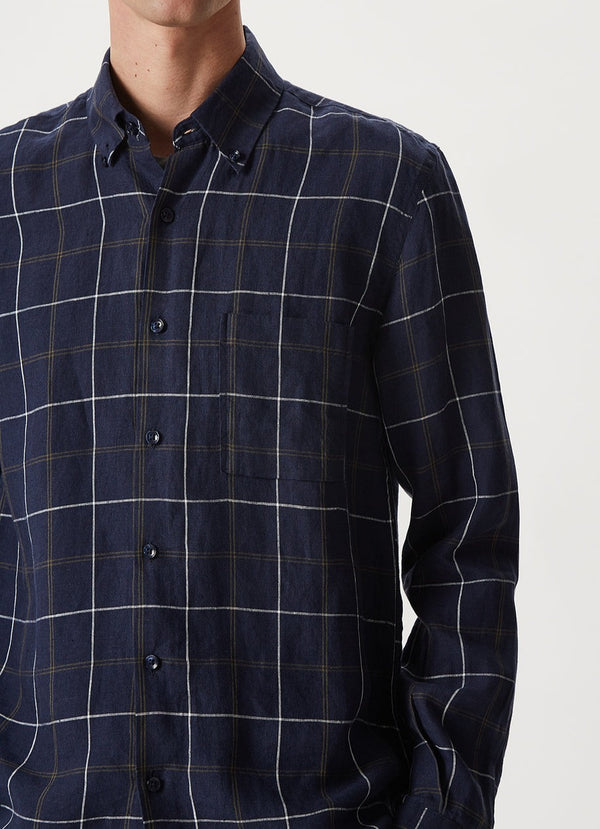 Navy Blue Checked Linen Shirt