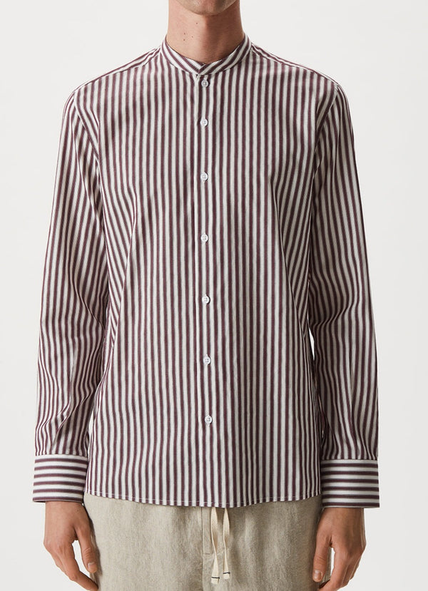 Burgundy/Ecru Cotton Shirt With Mandarin Coll