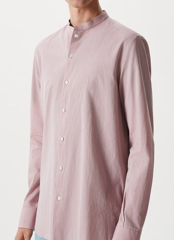 Pale Pink Long-Sleeved Mandarin Collar Shirt