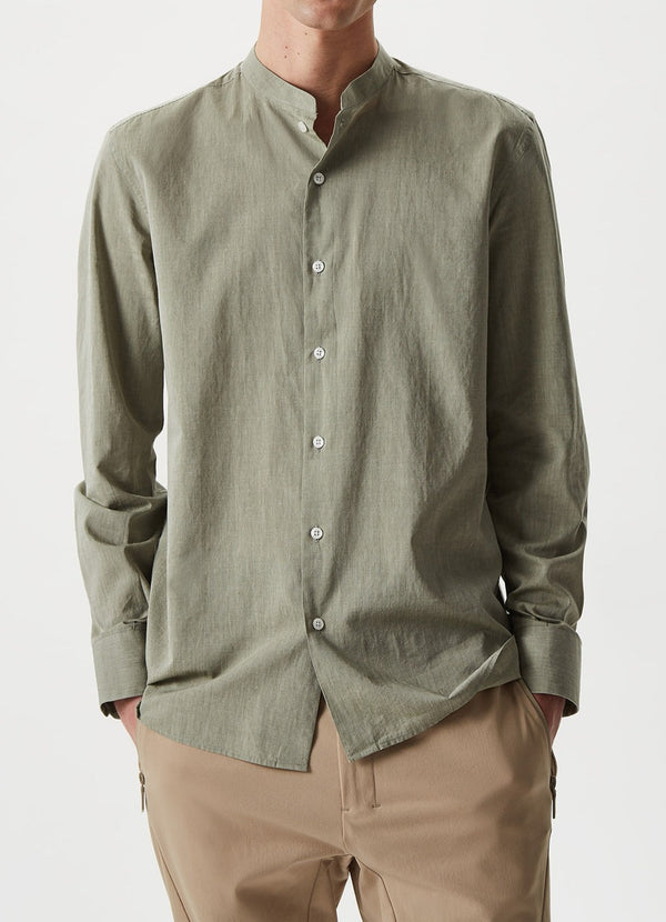 Green Long-Sleeved Mandarin Collar Shirt