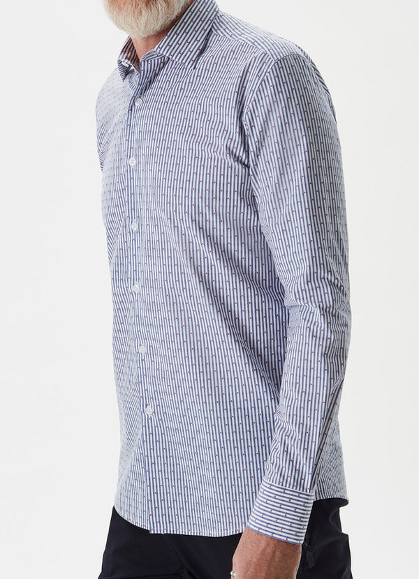 Blue/White Striped Shirt With Embroidered Motif