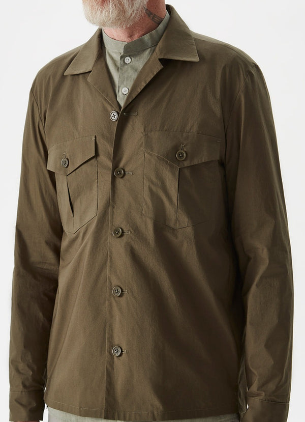 Khaki Cotton Overshirt With Chest Pockets