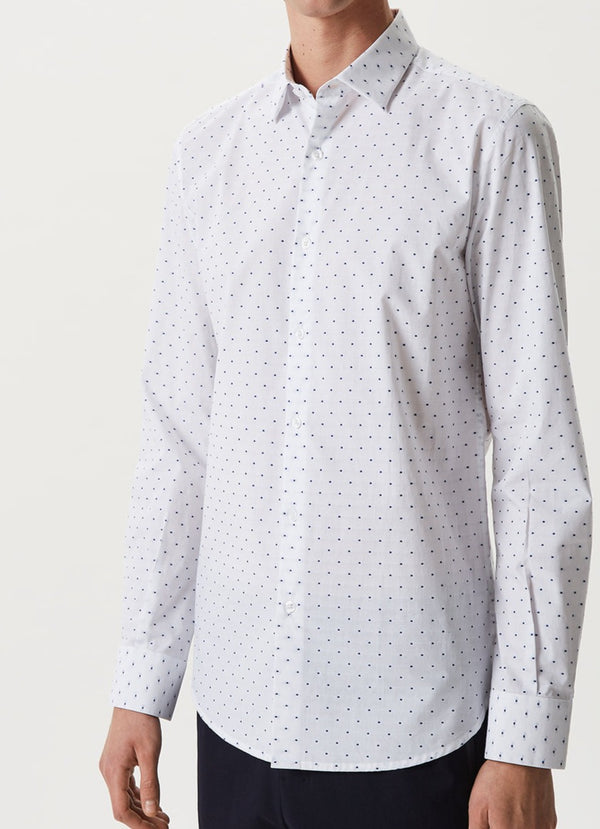 White/Blue Cotton Shirt With Contrasting Motif