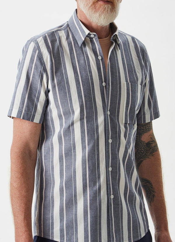 Blue/White Cotton And Linen Shirt With Stripes