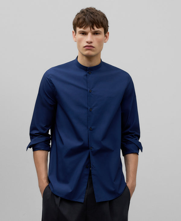 Poplin Mandarin collar shirt man in navy blue