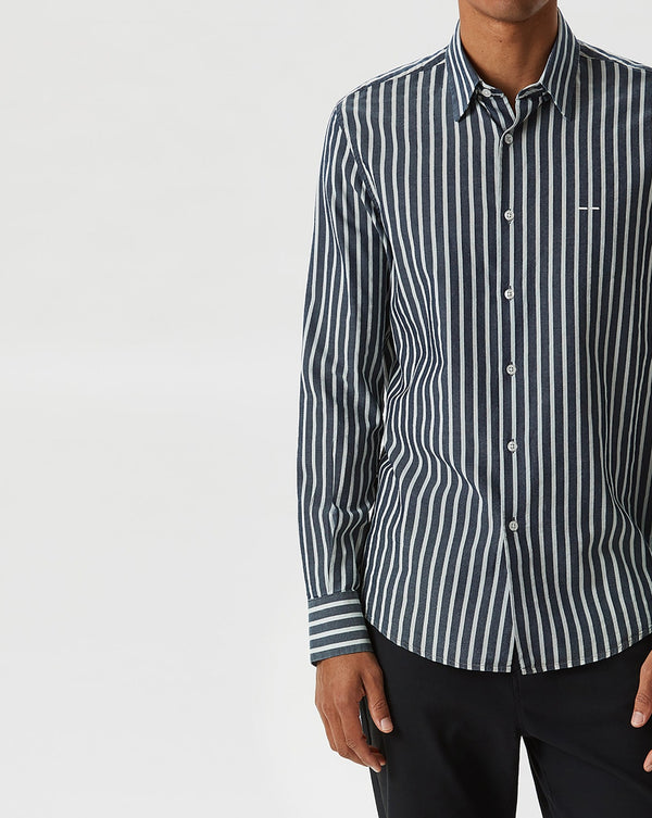 Blue/White Slim Fit Shirt With Striped Design