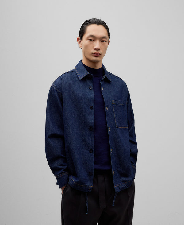 Navy blue denim overshirt man in navy blue