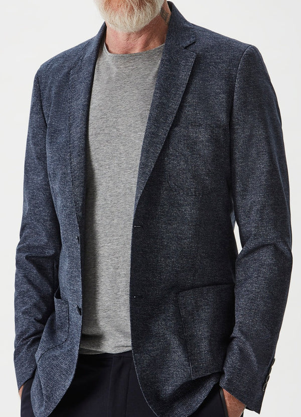 Navy Blue Jacket With Micromotif And Patch Pocket