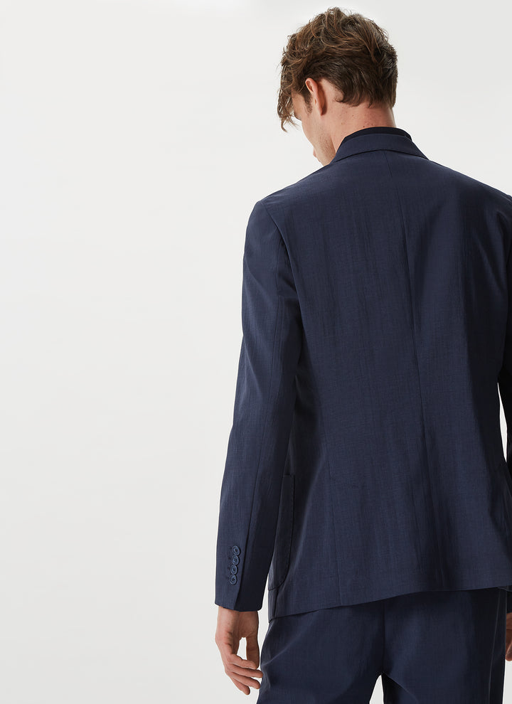 Navy Blue Polyester Blazer With Visible Stitching