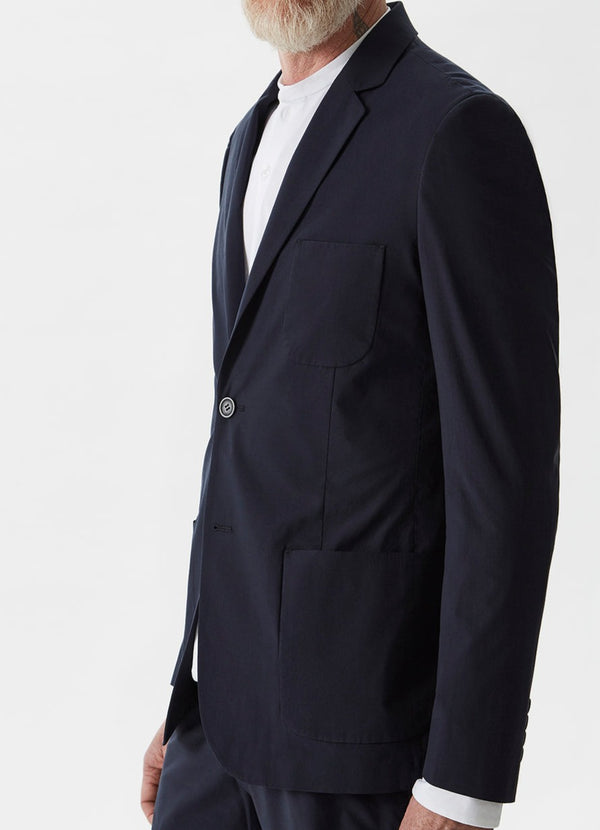 Navy Blue Lyocell And Cotton Blazer Jacket