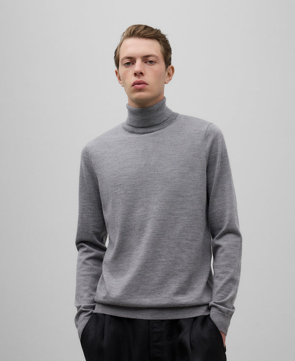 Merino wool turtleneck sweater man in grey melange