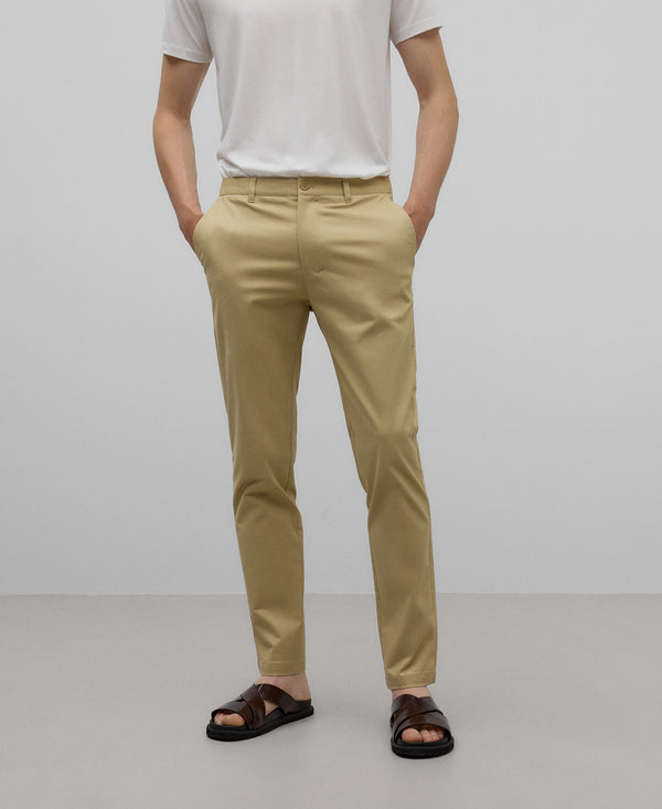 Slim fit cotton chino trousers man in camel