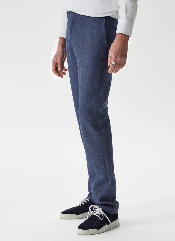 Navy Blue Striped Linen Trousers