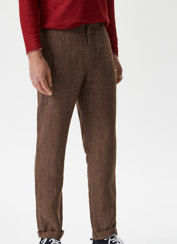 Brown Vigore Linen Trousers With Straight Leg