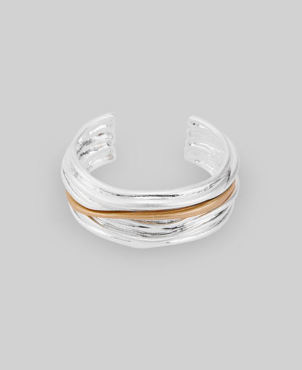 Two-tone rigid tubular bracelet woman in silver/gold