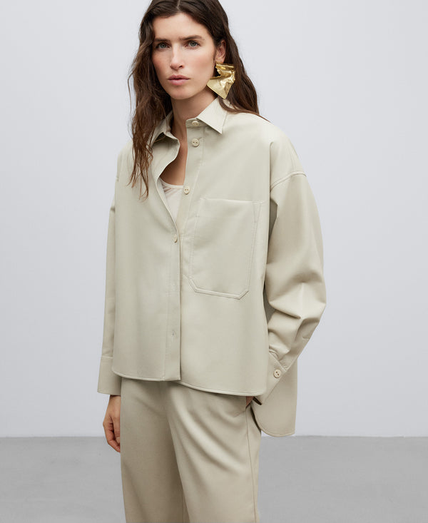 Taupe Leather Non Leather Overshirt