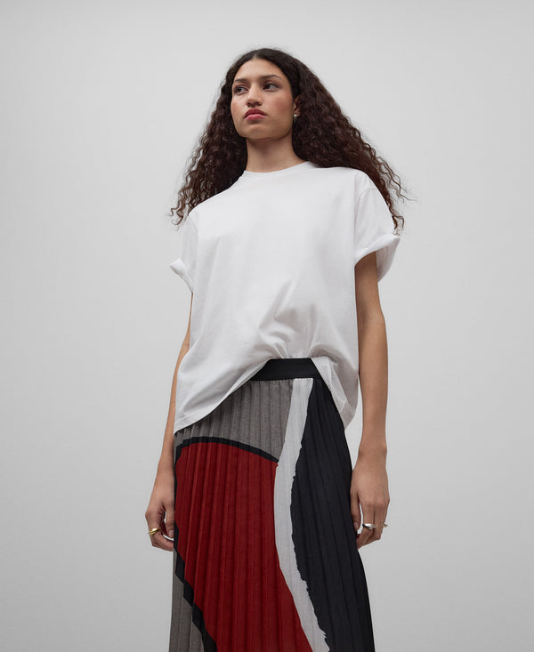 Printed pleated skirt woman in white/grey/red