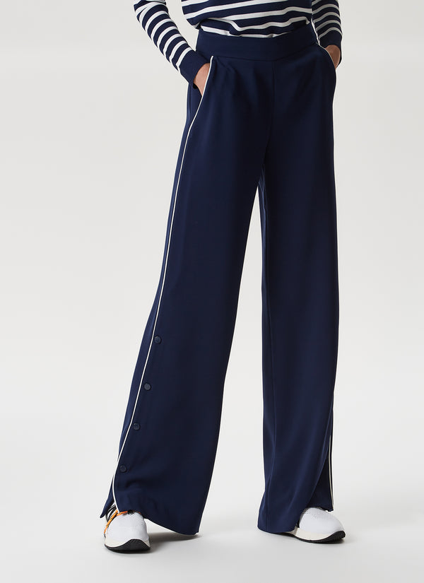 Navy Blue Fluid Trousers With Contrasting Stripes