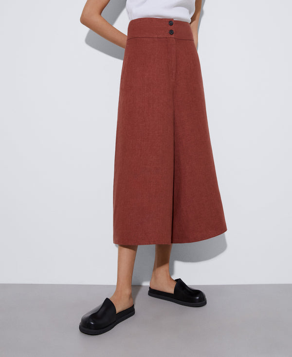 Dark Red Cropped Trousers In European Linen