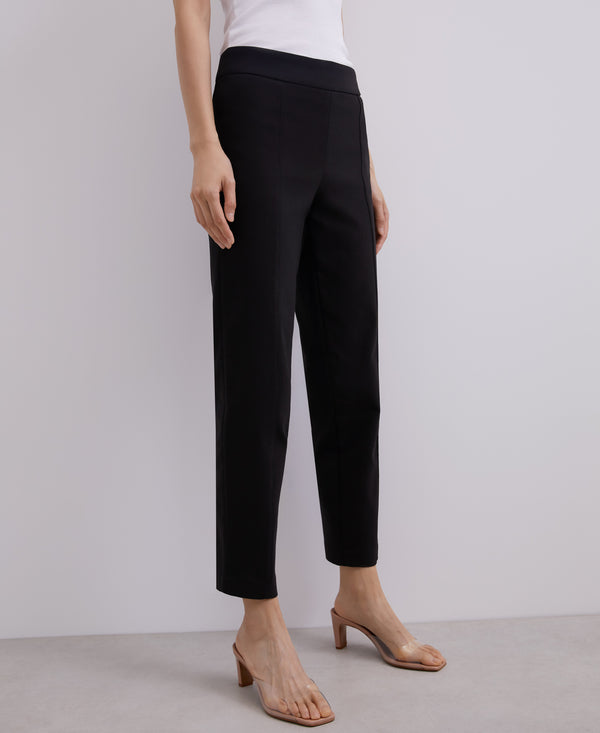 Black Elastic Viscose Straight Trousers