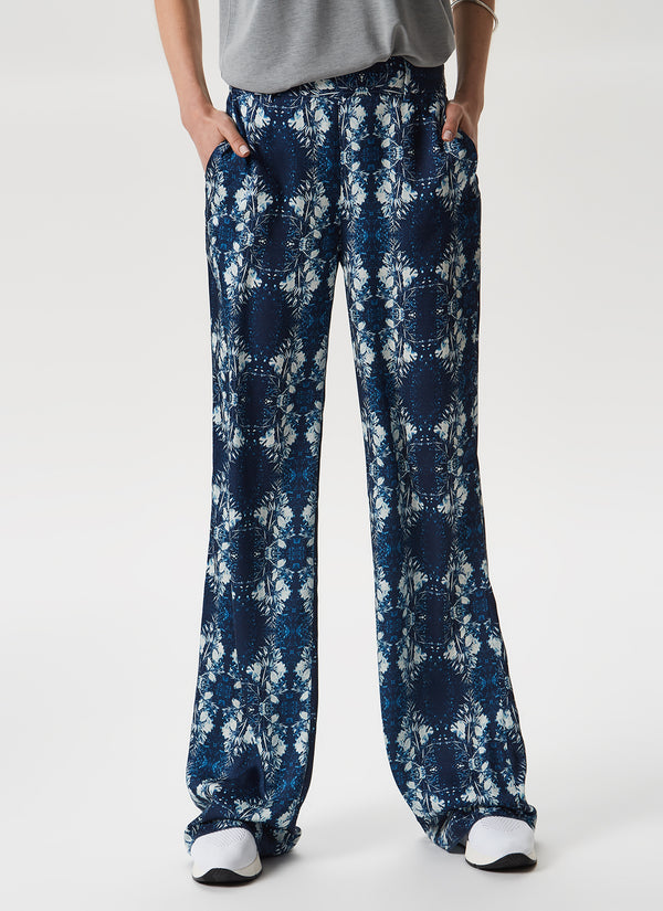 Indigo Blue/White Straight Trousers With Mondariz Print