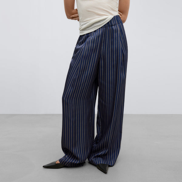 Brown Stripe Viscose Pyjama Striped Trousers