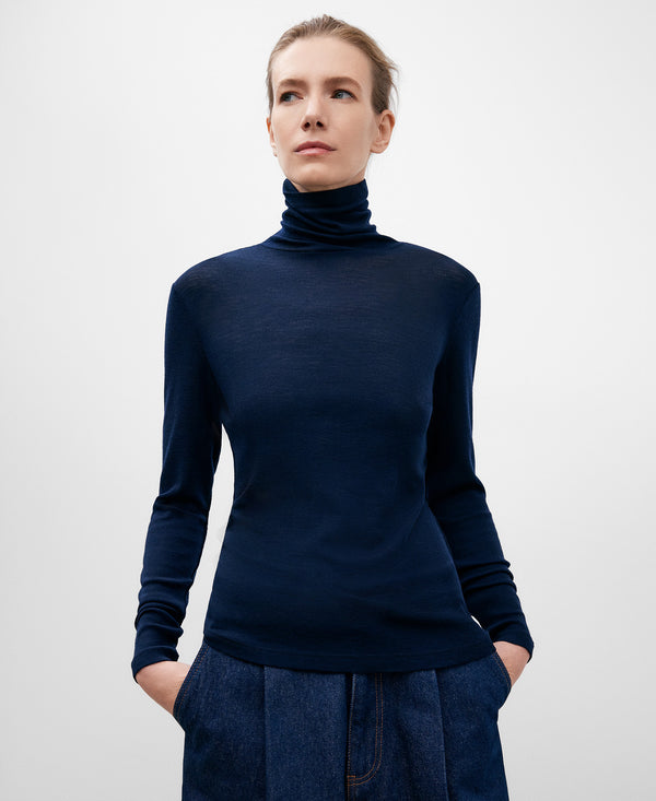 Navy Blue Merino Wool T-Shirt For Women