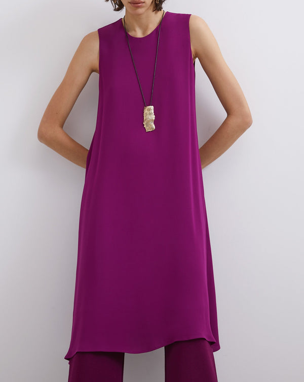 Red Bougainvillea Straight Round Neckline Dress In Viscose