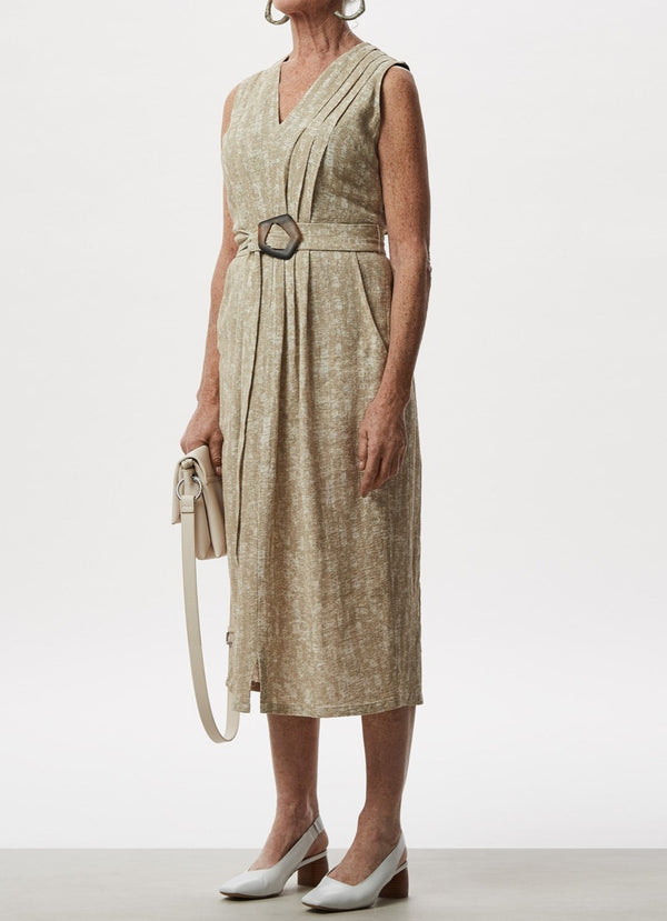 Sand Linen And Cotton Dress With Belt