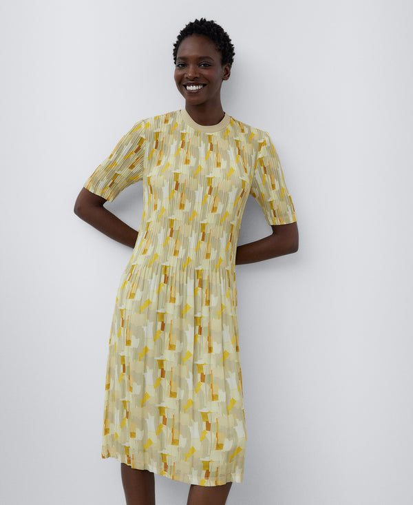 Yellow Print Printed Recycled Crinkle Dress