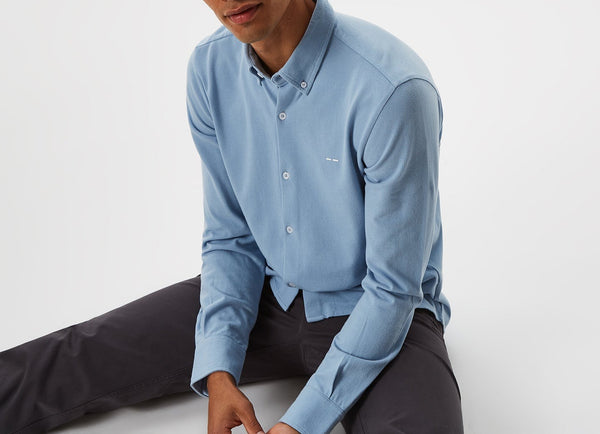 Sky Blue Pique Shirt With Button Down Collar