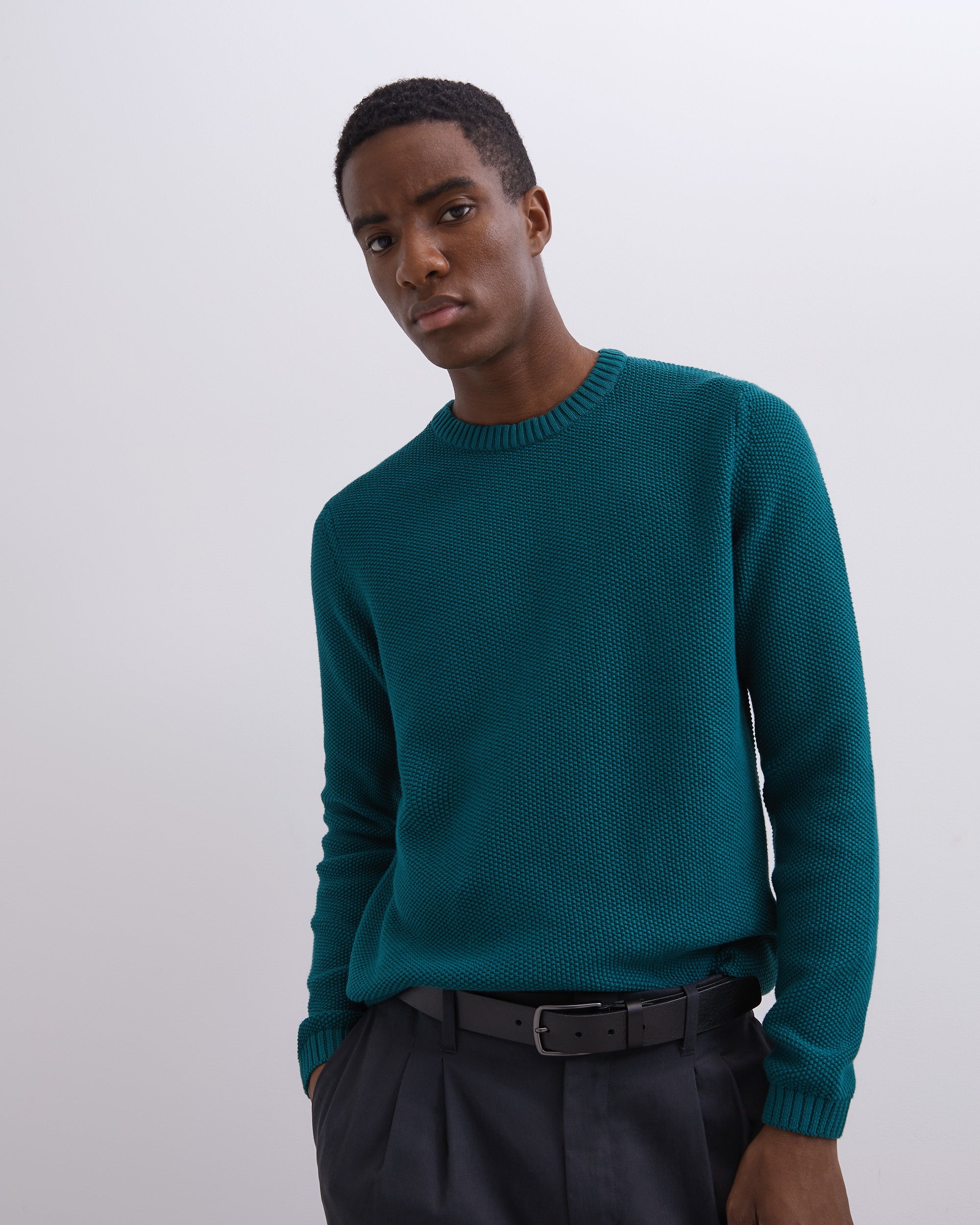 Green Organic Cotton Crew Neck Sweater | Adolfo Dominguez – Adolfo ...