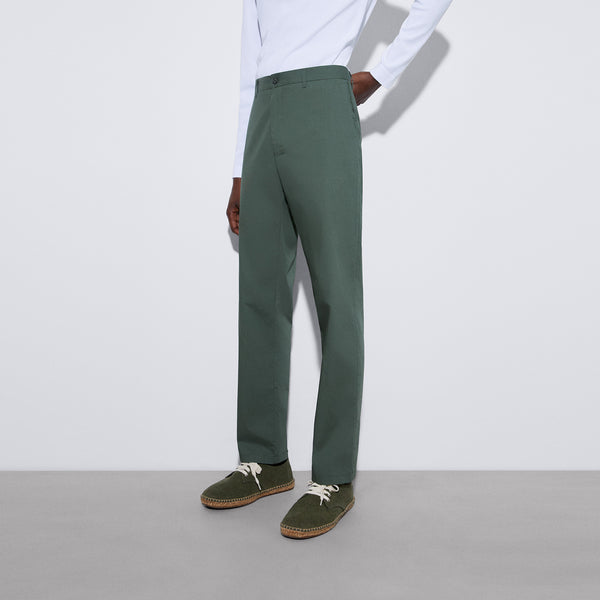 Dark Green Straight Trousers In Cotton