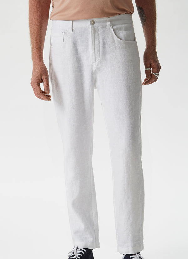 White 100% Linen Trousers With Five Pockets