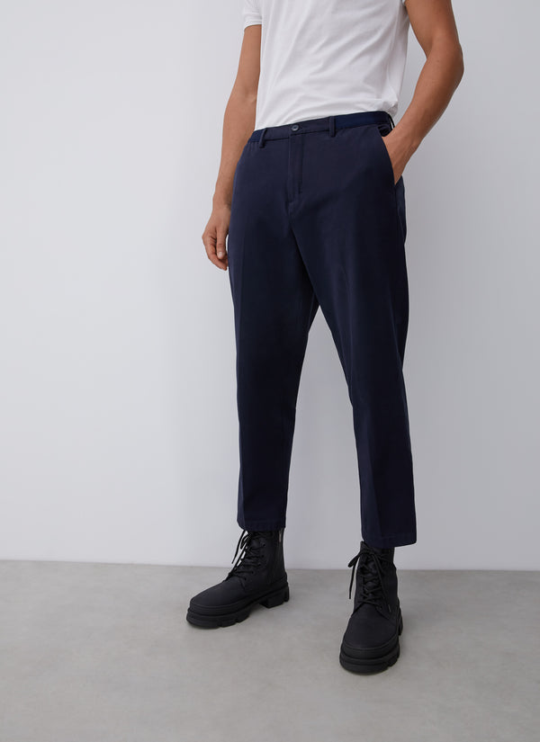 Navy Blue Cotton Trousers With Elastic Waistline