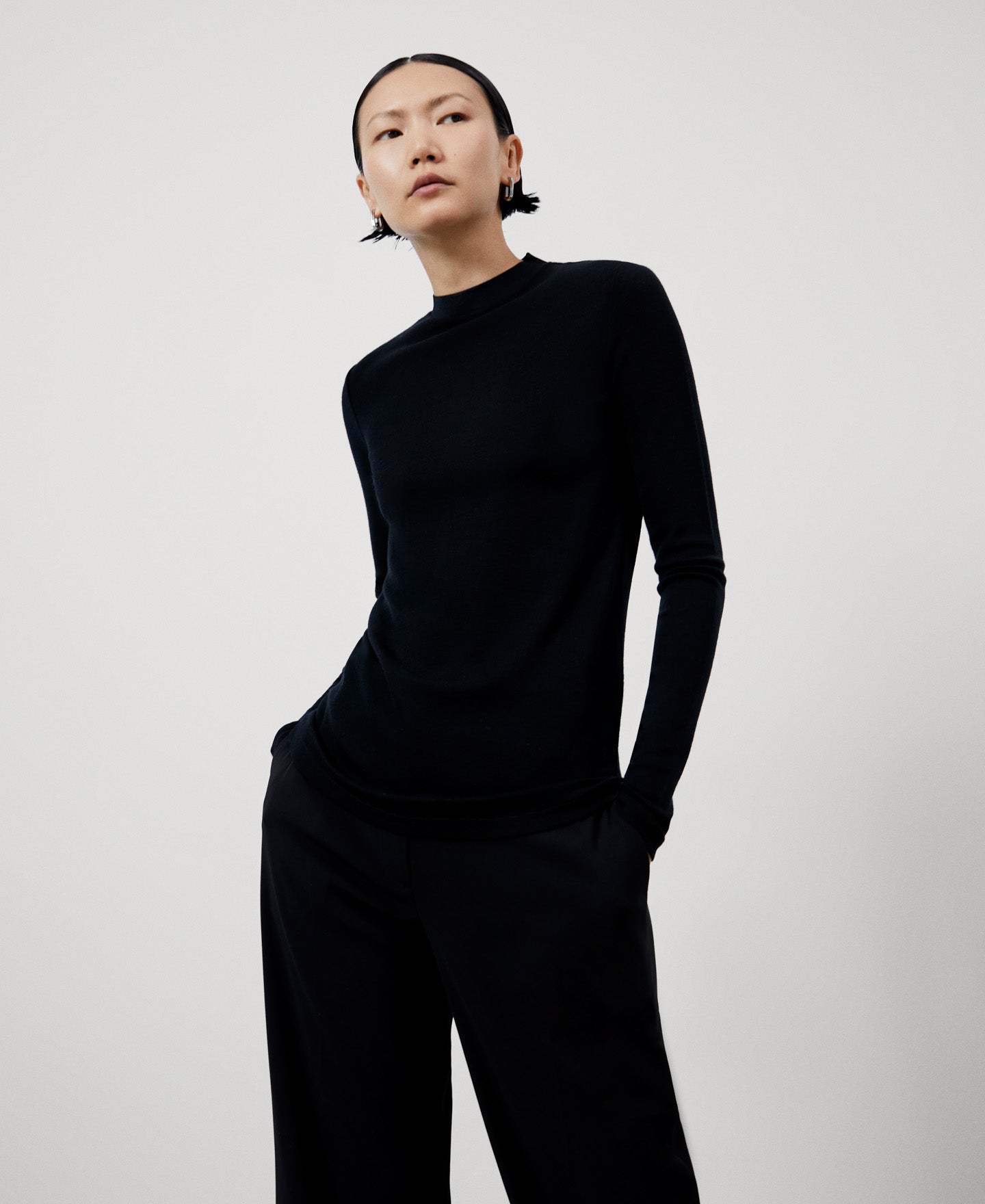 Black Long Sleeve Merino Wool Sweater | Adolfo Dominguez – Adolfo ...