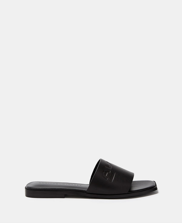 Black Flat Leather Sandals