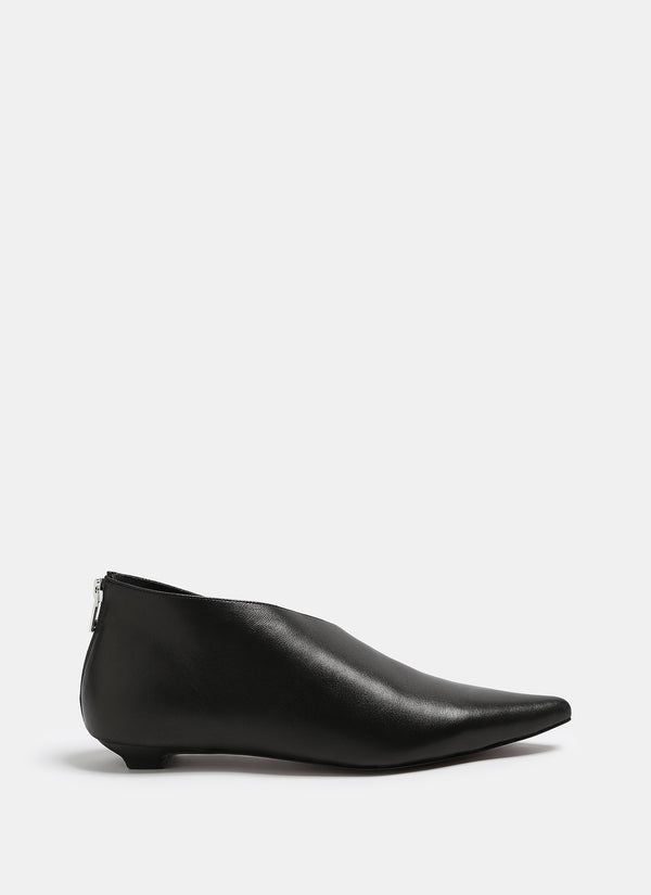 Black Asymmetric Leather Slippers