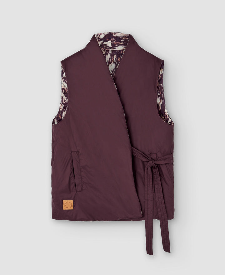 Women Vest | Aubergine Print Recycled Nylon Short Waistcoat by Spanish designer Adolfo Dominguez