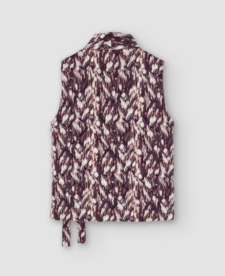 Women Vest | Aubergine Print Recycled Nylon Short Waistcoat by Spanish designer Adolfo Dominguez