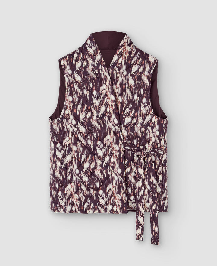 Women Vest | Aubergine Print Recycled Nylon Short Waistcoat by Spanish designer Adolfo Dominguez