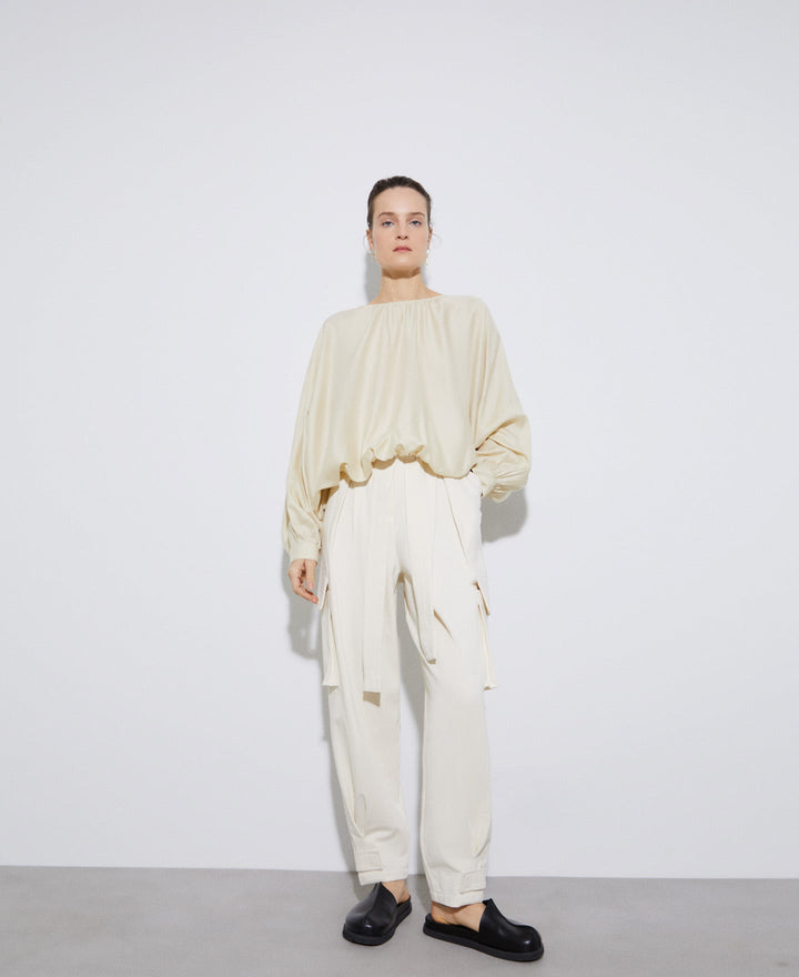 Women Shirt | Beige Lyocell Bat Sleeve Blouse by Spanish designer Adolfo Dominguez