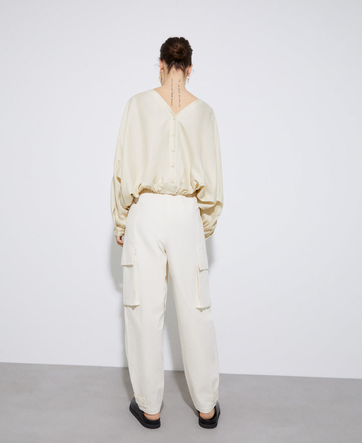 Women Shirt | Beige Lyocell Bat Sleeve Blouse by Spanish designer Adolfo Dominguez