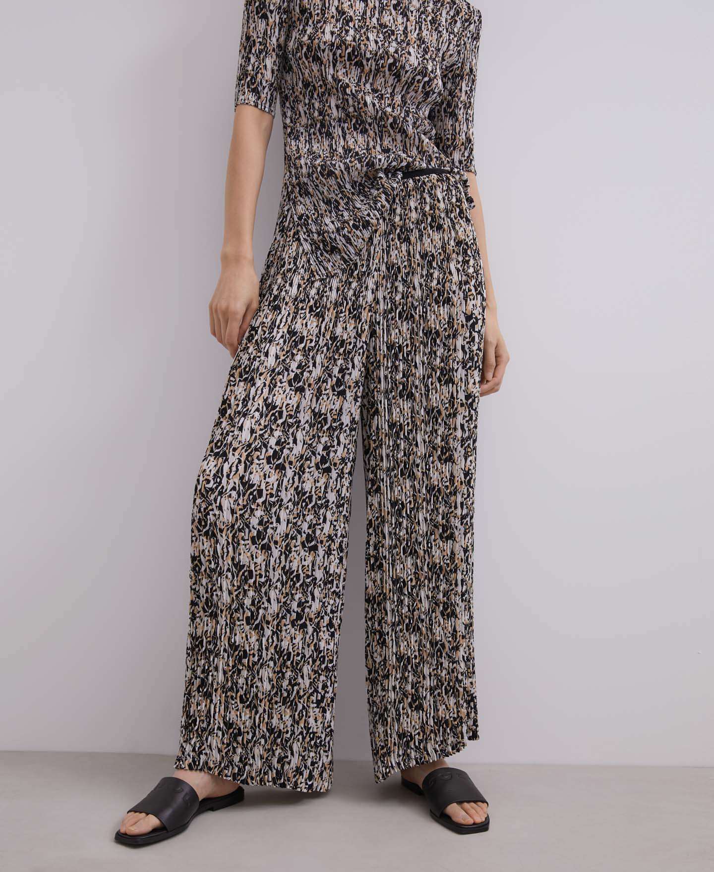 Beige/Black Print Printed Crinkle Trousers | Adolfo Dominguez – Adolfo ...