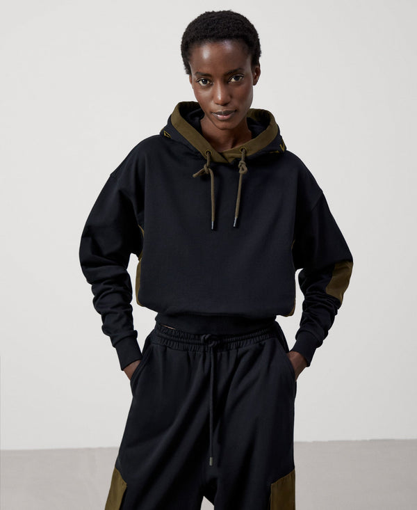 Women Jumper | Black Cotton Hoodie by Spanish designer Adolfo Dominguez