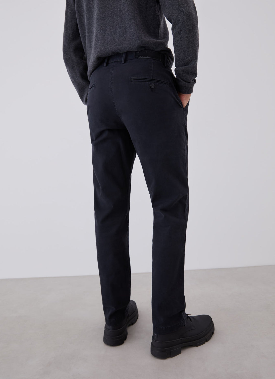 Men Trousers | Black Elastic Cotton Chino Trousers by Spanish designer Adolfo Dominguez