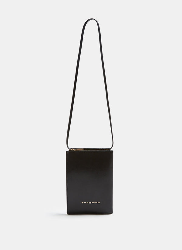 Women Leather Bag | Black Glossy Vachetta Leather Mini-Bag by Spanish designer Adolfo Dominguez