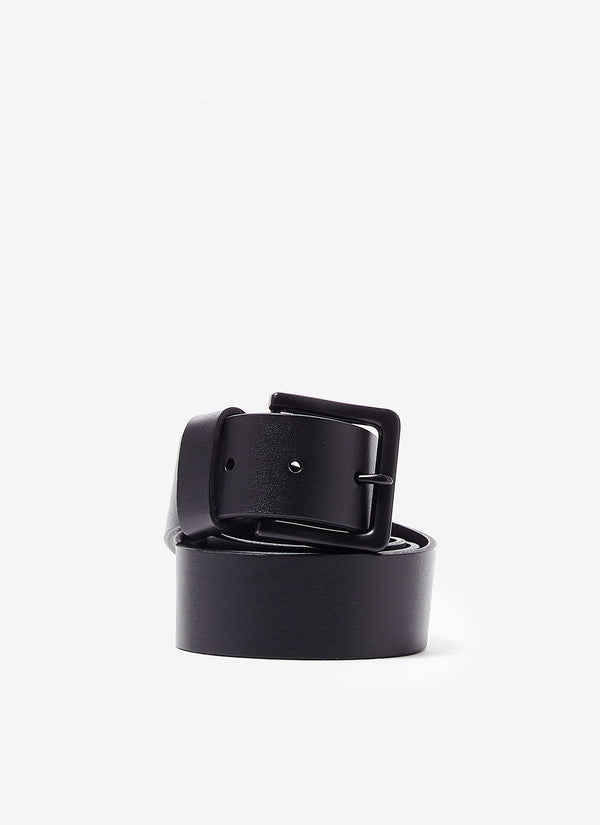 Men Belt | Black Leather Belt With Squared Metal Buckle by Spanish designer Adolfo Dominguez