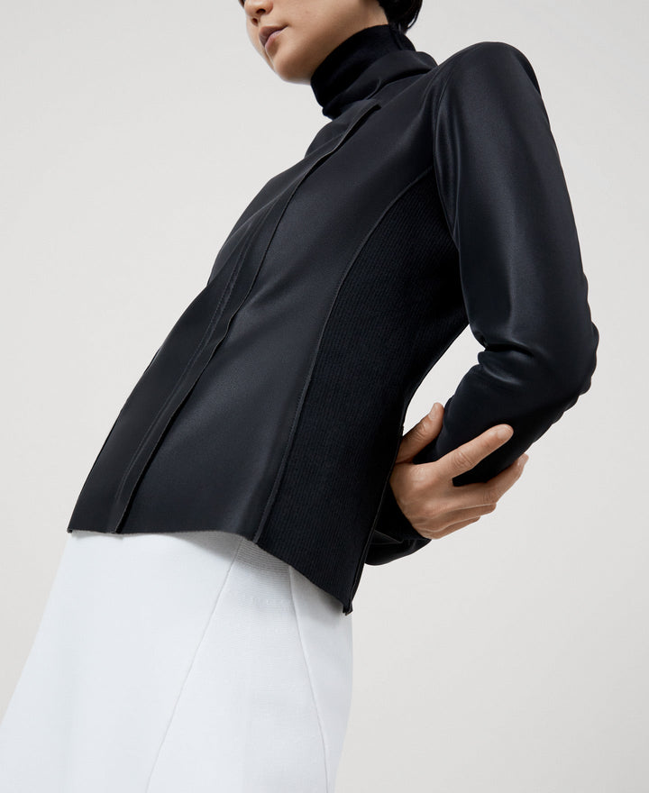 Women Ecoleather | Black Leather Texture Biker Jacket by Spanish designer Adolfo Dominguez